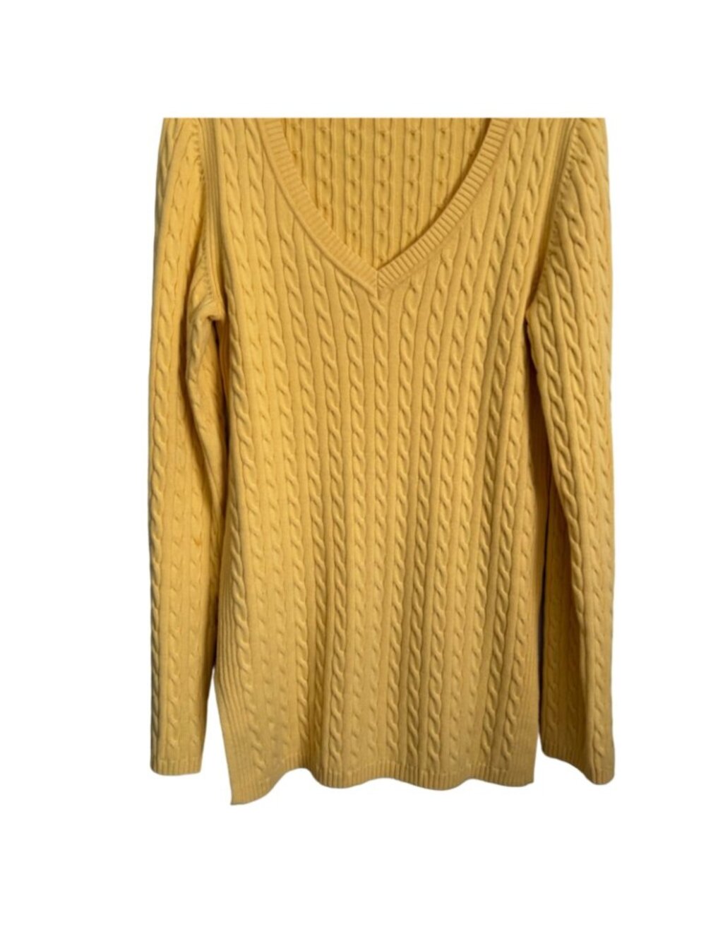 Tommy Hilfiger Yellow Cable Knit V-Neck Sweater Long Sleeve Sz M - Picture 3 of 11